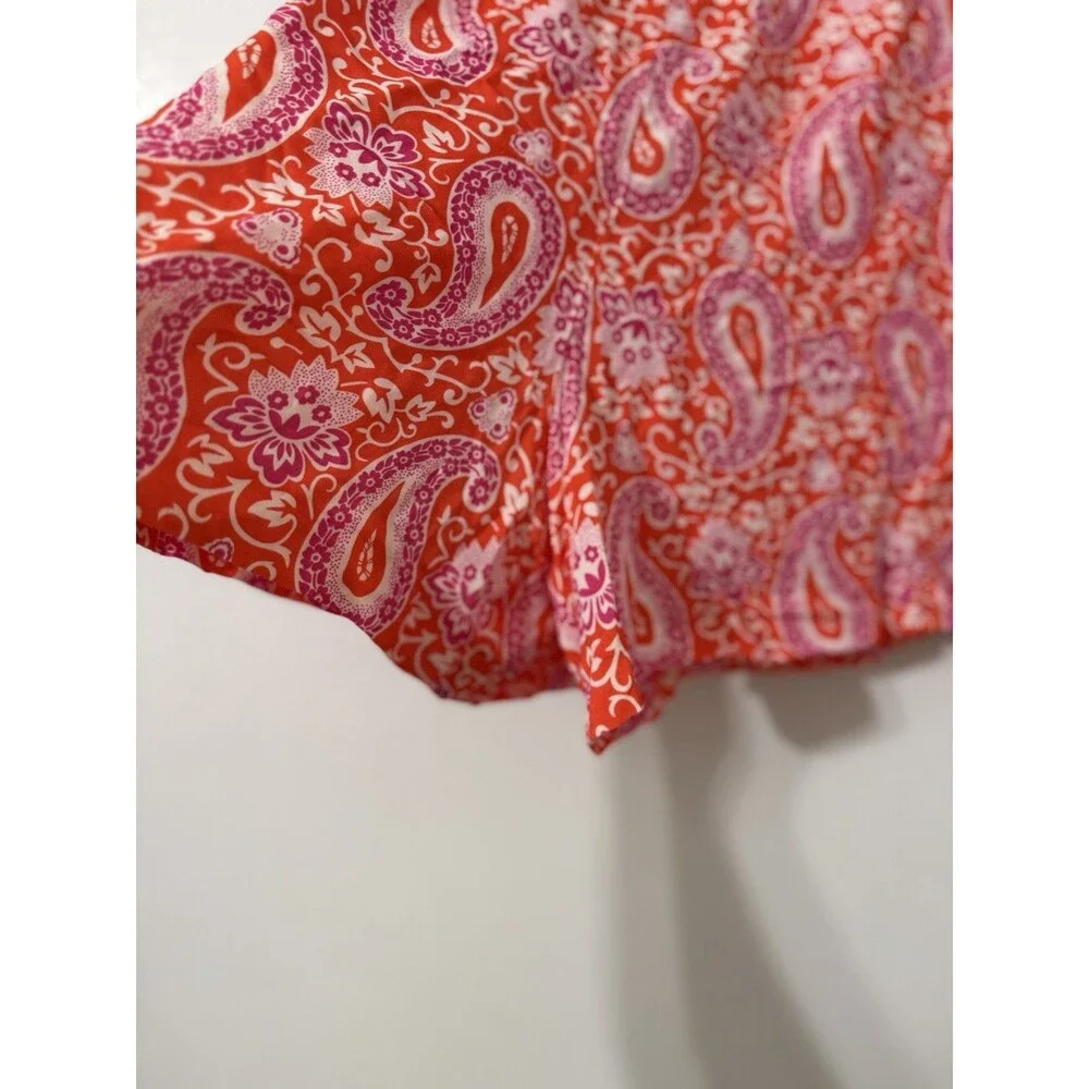 Boden Orange Paisley Print Ruched Waistband Shorts Size 2 NWT Spring Colorful